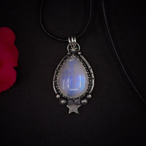 Moonstone Pendant - Sterling Silver - Blue Moonstone Star Pendant - Moonstone Necklace - Moon Jewellery - Handcrafted Celestial Pendant OOAK