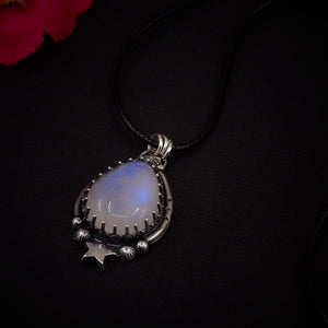 Moonstone Pendant - Sterling Silver - Blue Moonstone Star Pendant - Moonstone Necklace - Moon Jewellery - Handcrafted Celestial Pendant OOAK