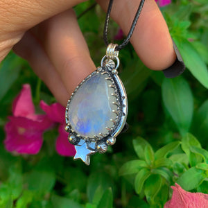 Moonstone Pendant - Sterling Silver - Blue Moonstone Star Pendant - Moonstone Necklace - Moon Jewellery - Handcrafted Celestial Pendant OOAK