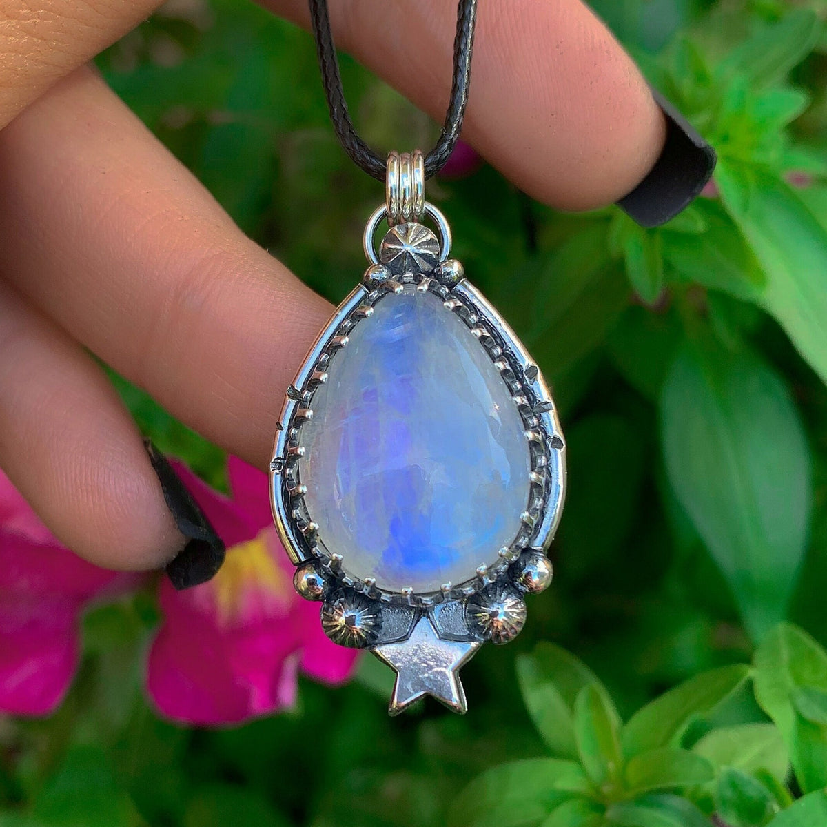 Moonstone Pendant - Sterling Silver - Blue Moonstone Star Pendant - Moonstone Necklace - Moon Jewellery - Handcrafted Celestial Pendant OOAK
