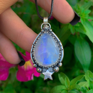 Moonstone Pendant - Sterling Silver - Blue Moonstone Star Pendant - Moonstone Necklace - Moon Jewellery - Handcrafted Celestial Pendant OOAK