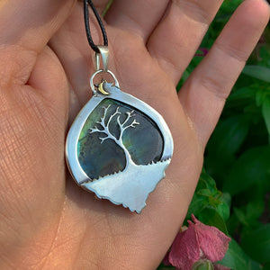 Labradorite Pendant - Sterling Silver - Rainbow Labradorite Necklace - Tree of Life Pendant - Leaf Gemstone Jewelry - Labradorite Statement