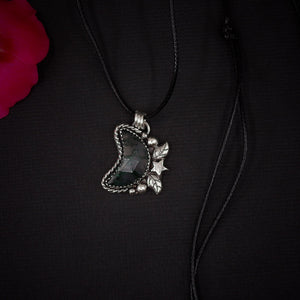 Moss Agate Moon Pendant - Sterling Silver - Rose Cut Moss Agate Necklace - Faceted Moss Agate Crescent Moon - Leaf Gemstone Star Pendant