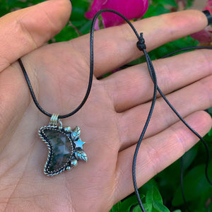 Moss Agate Moon Pendant - Sterling Silver - Rose Cut Moss Agate Necklace - Faceted Moss Agate Crescent Moon - Leaf Gemstone Star Pendant