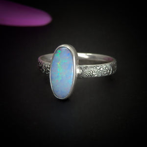Australian Opal Ring - Size 9 to 9 1/4 - Sterling Silver - Lightning Ridge Opal Ring, Dainty Opal Jewelry, Blue Australian Opal Jewelry