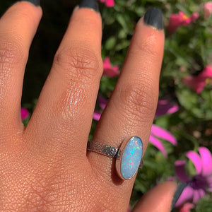 Australian Opal Ring - Size 9 to 9 1/4 - Sterling Silver - Lightning Ridge Opal Ring, Dainty Opal Jewelry, Blue Australian Opal Jewelry
