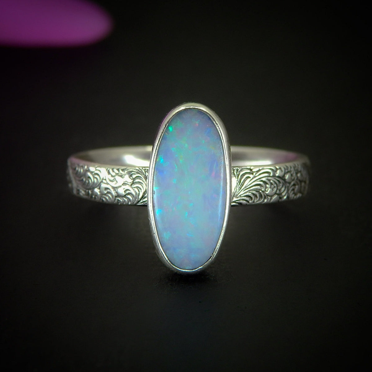 Australian Opal Ring - Size 9 to 9 1/4 - Sterling Silver - Lightning Ridge Opal Ring, Dainty Opal Jewelry, Blue Australian Opal Jewelry
