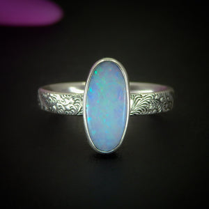 Australian Opal Ring - Size 9 to 9 1/4 - Sterling Silver - Lightning Ridge Opal Ring, Dainty Opal Jewelry, Blue Australian Opal Jewelry