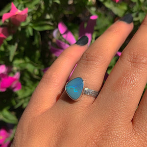 Australian Opal Ring - Size 6 1/4 to 6 1/2 - Sterling Silver - Lightning Ridge Opal Ring, Dainty Opal Jewelry, Blue Australian Opal Jewelry