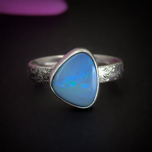 Australian Opal Ring - Size 6 1/4 to 6 1/2 - Sterling Silver - Lightning Ridge Opal Ring, Dainty Opal Jewelry, Blue Australian Opal Jewelry