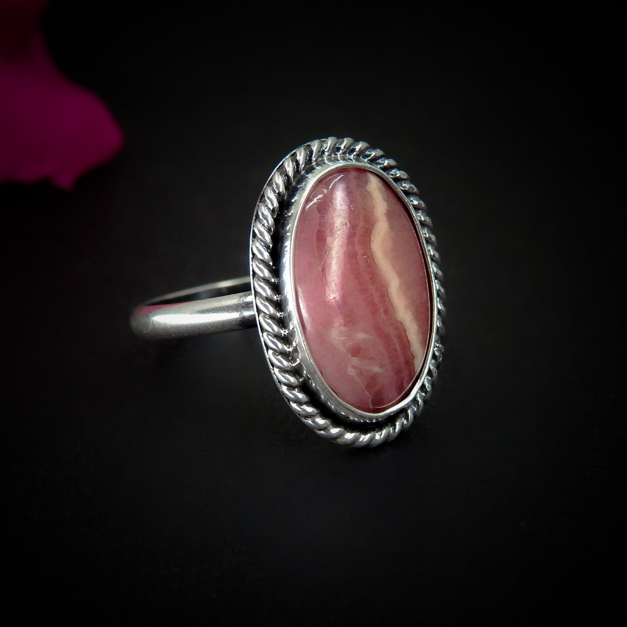 Rhodochrosite Ring - Size 7 to 7 1/4 - Sterling Silver - Oval Rhodochrosite Statement Ring - Pink Rhodochrosite Jewelry - Pink Gemstone Ring
