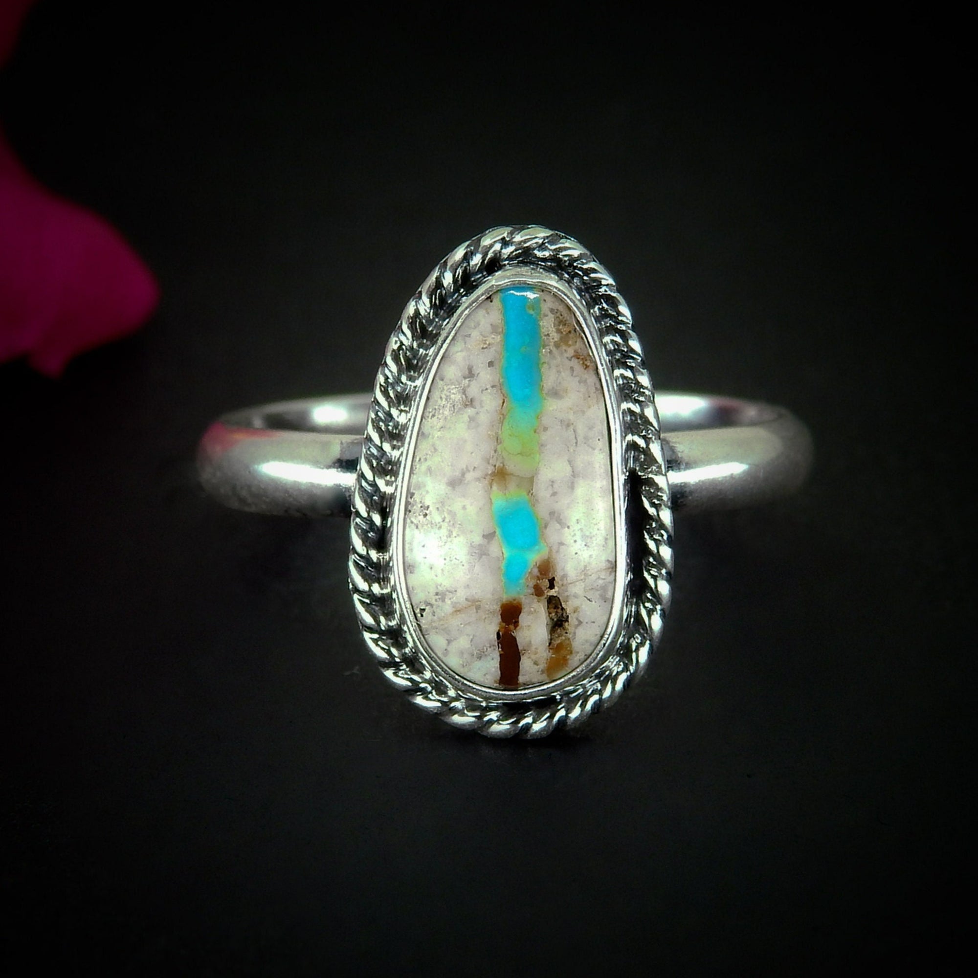 Stone Mountain Ribbon Turquoise Ring - Size 11 1/4 to 11 1/2 - Sterling Silver - Stone Mountain Turquoise Jewelry - Genuine Turquoise Ring