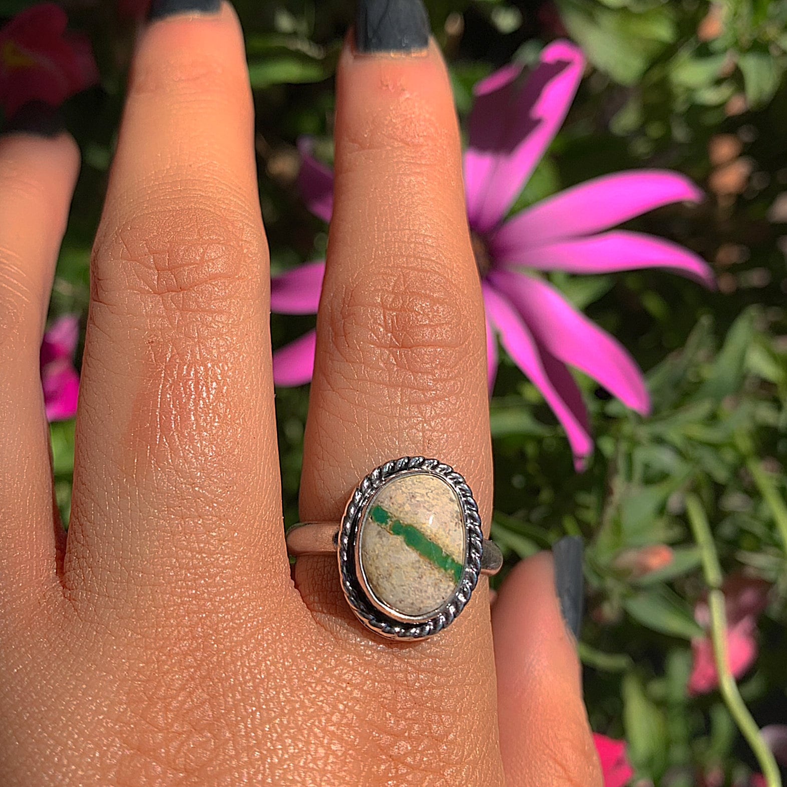 Stone Mountain Ribbon Turquoise Ring - Size 9 - Sterling Silver - Stone Mountain Turquoise Jewelry - Genuine Turquoise Ring, Green Turquoise