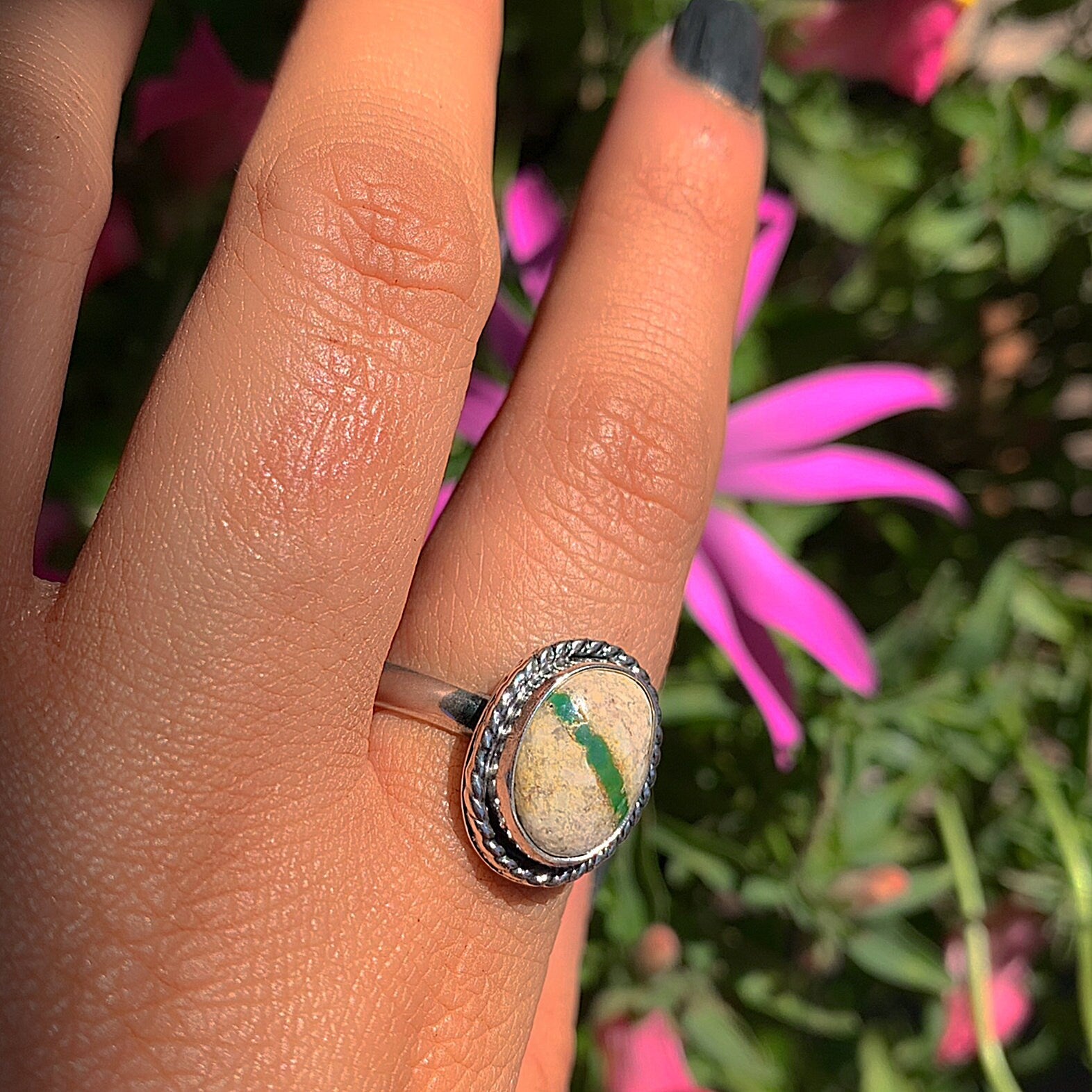 Stone Mountain Ribbon Turquoise Ring - Size 9 - Sterling Silver - Stone Mountain Turquoise Jewelry - Genuine Turquoise Ring, Green Turquoise