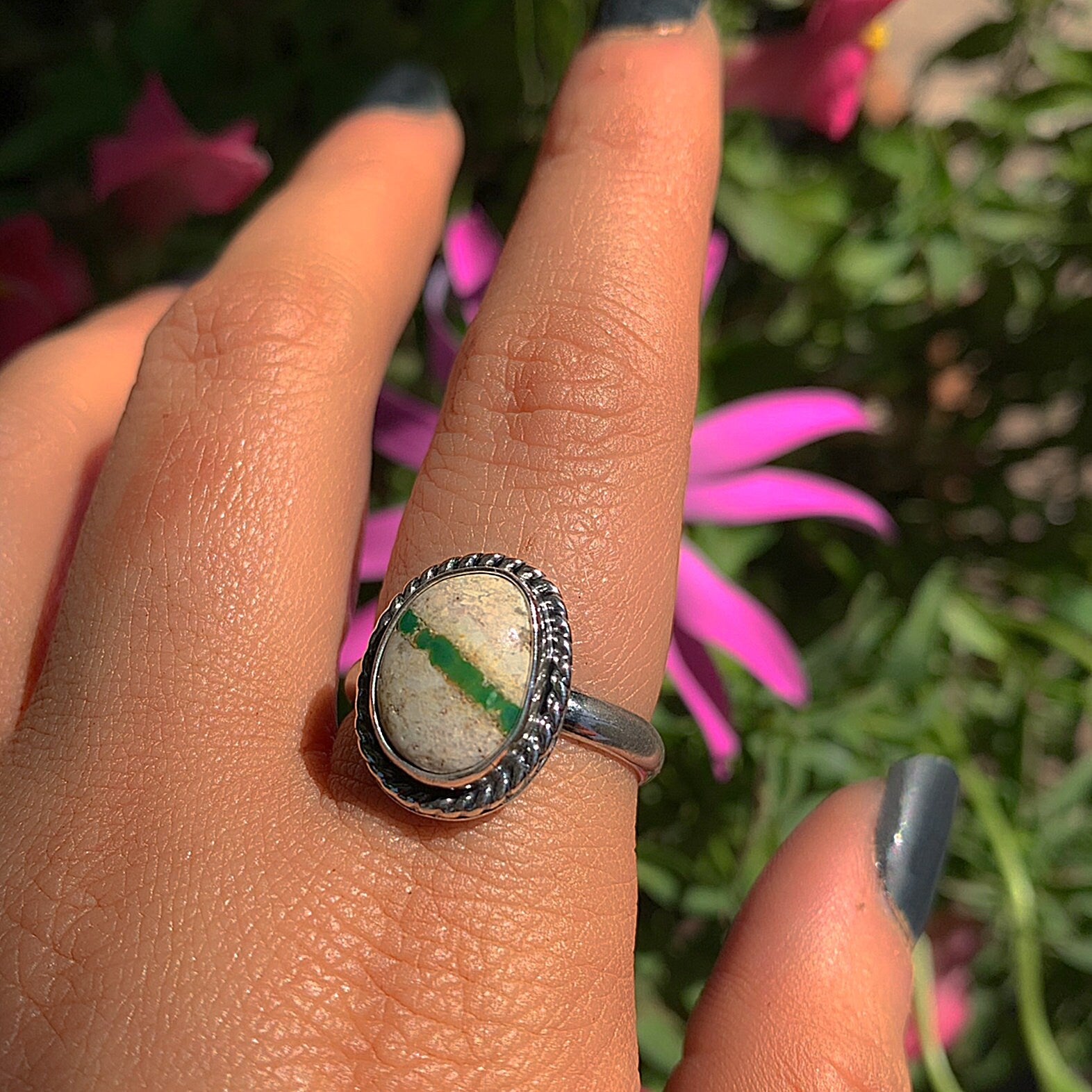 Stone Mountain Ribbon Turquoise Ring - Size 9 - Sterling Silver - Stone Mountain Turquoise Jewelry - Genuine Turquoise Ring, Green Turquoise