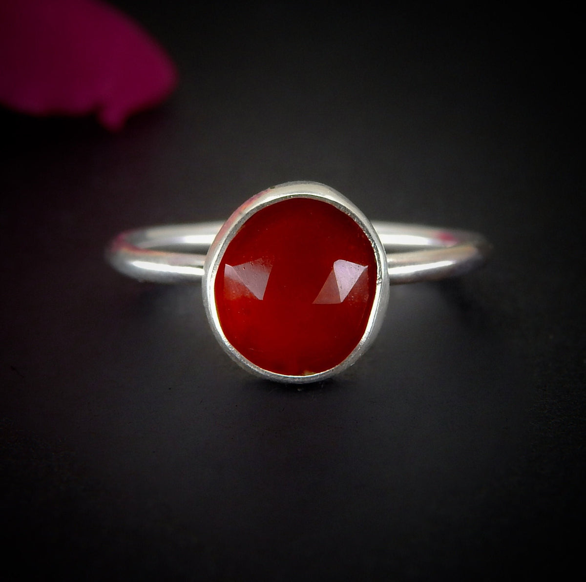 Rose Cut Carnelian Ring - Size 6 - Sterling Silver - Orange Carnelian Jewelry - Faceted Carnelian Jewellery - Red Carnelian Thick Band