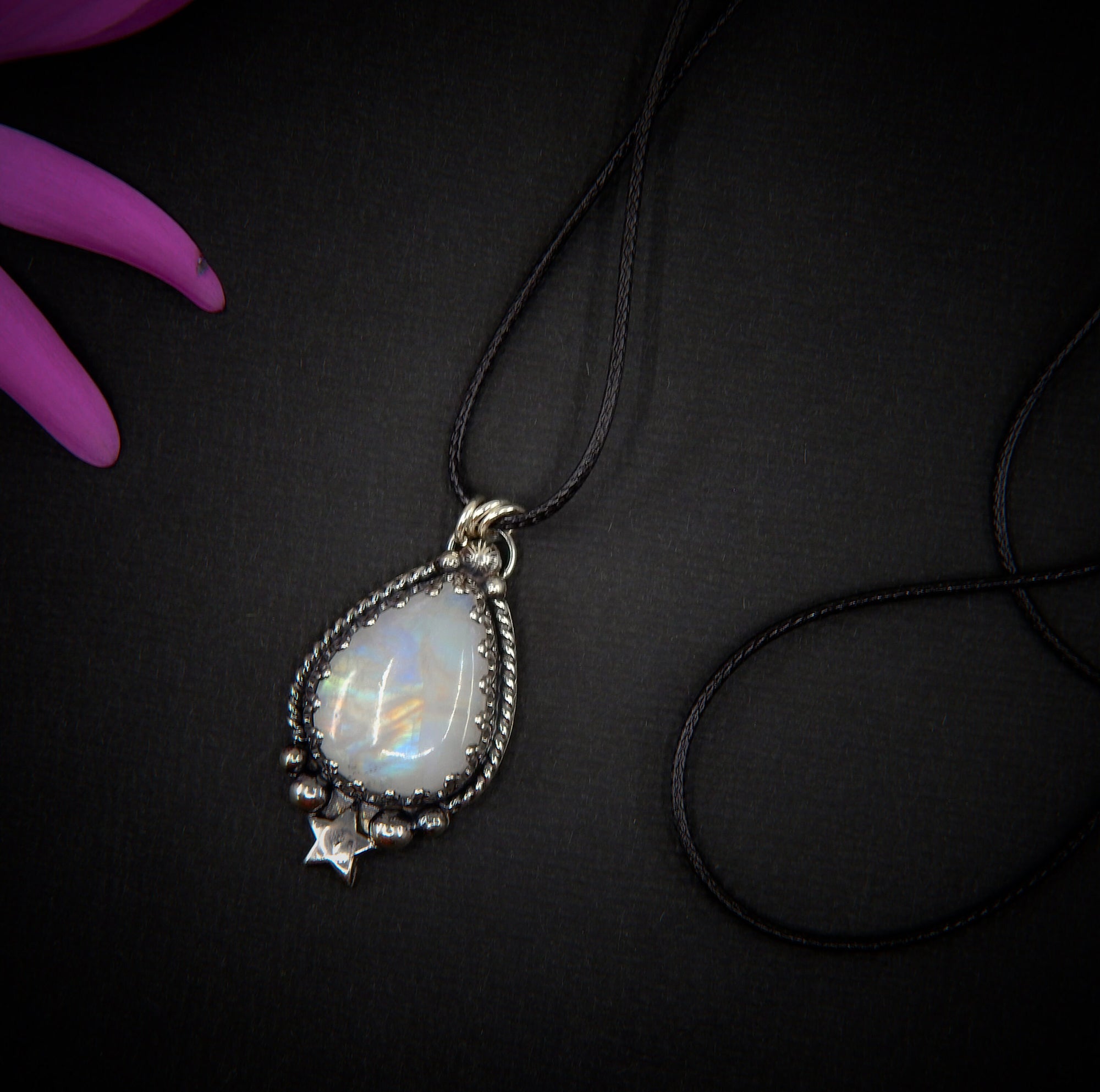 Moonstone Pendant - Sterling Silver - Blue Moonstone Star Pendant - Moonstone Necklace - Moon Jewellery - Handcrafted Celestial Pendant OOAK
