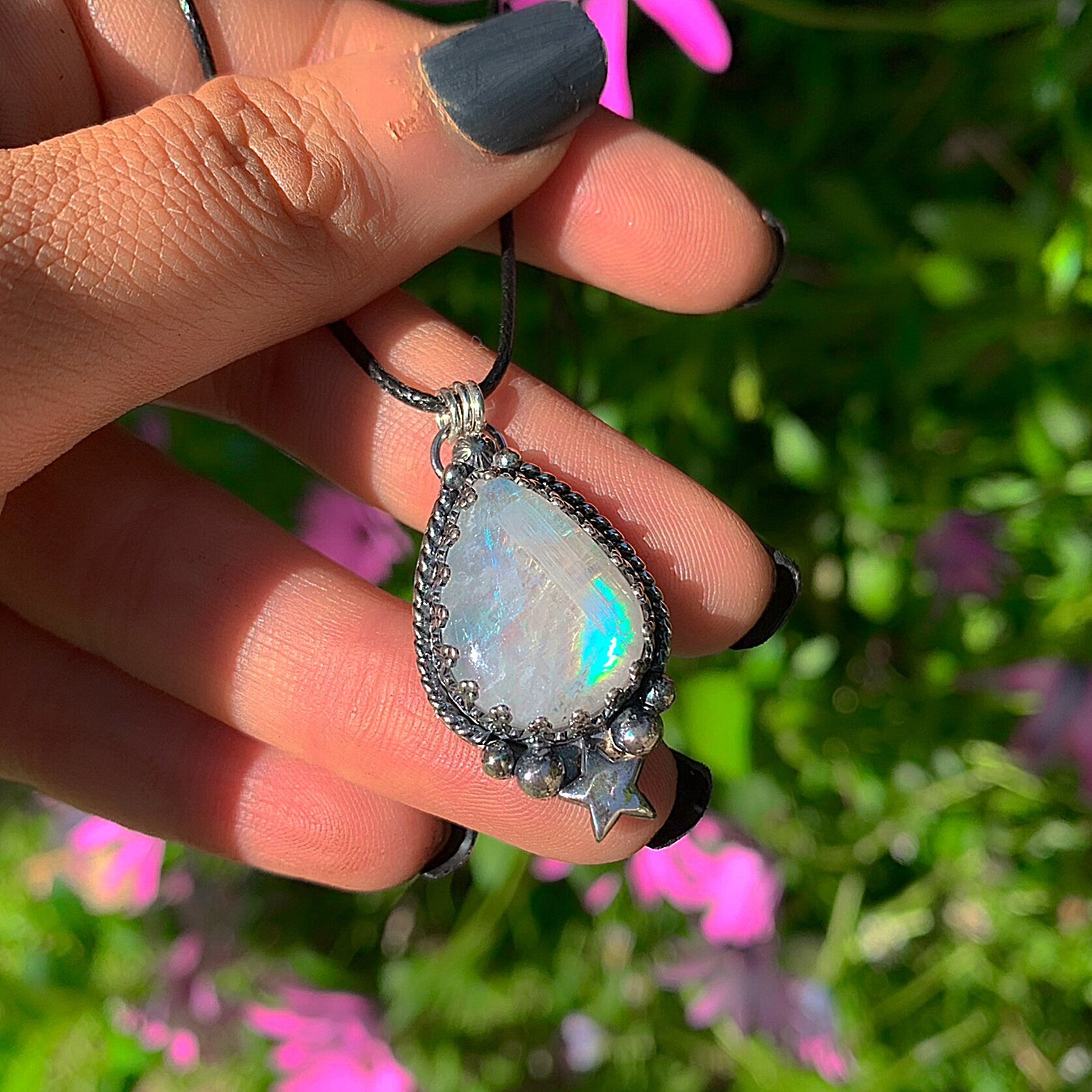 Moonstone Pendant - Sterling Silver - Blue Moonstone Star Pendant - Moonstone Necklace - Moon Jewellery - Handcrafted Celestial Pendant OOAK