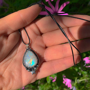 Moonstone Pendant - Sterling Silver - Blue Moonstone Star Pendant - Moonstone Necklace - Moon Jewellery - Handcrafted Celestial Pendant OOAK