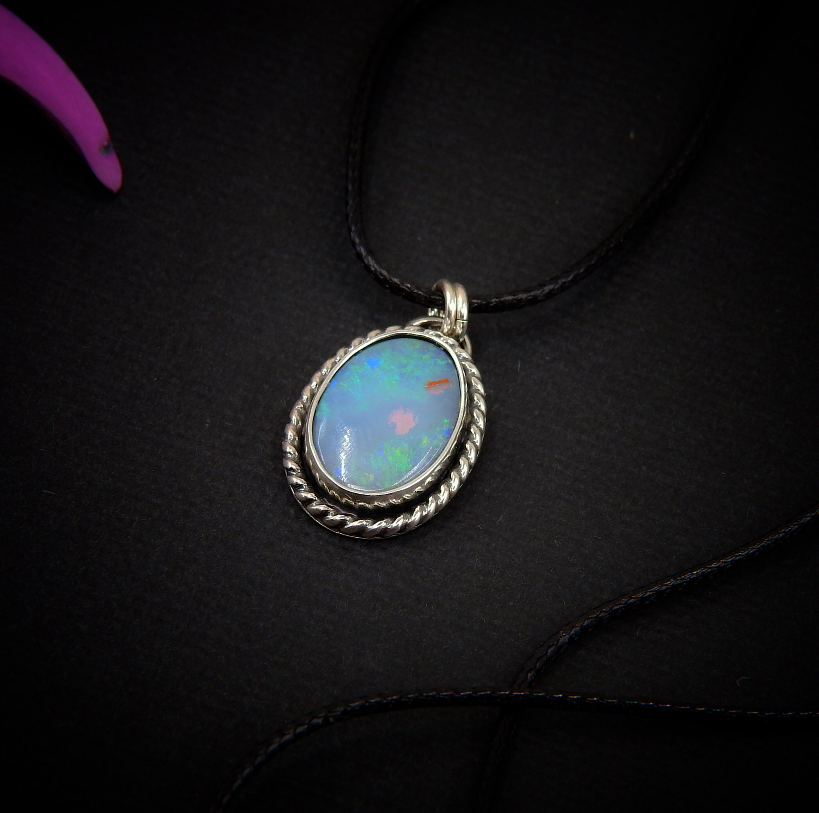 Australian Opal Pendant - Lightning Ridge Opal Necklace - Blue Australian Opal Jewellery - Rainbow Aussie Opal OOAK - Oval Opal Pendant