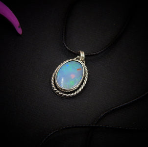 Australian Opal Pendant - Lightning Ridge Opal Necklace - Blue Australian Opal Jewellery - Rainbow Aussie Opal OOAK - Oval Opal Pendant