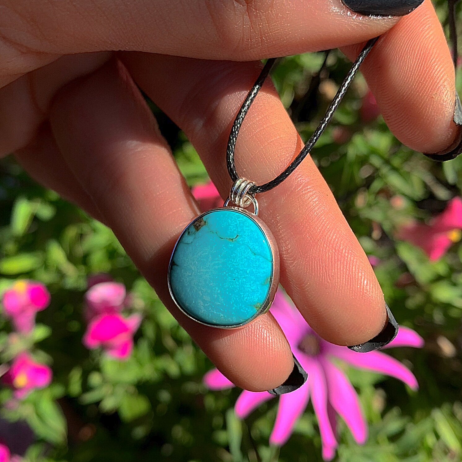 Turquoise Mountain Turquoise Pendant - Sterling Silver - Bright Blue Turquoise Necklace - Unique Turquoise - Large Genuine Turquoise Jewelry
