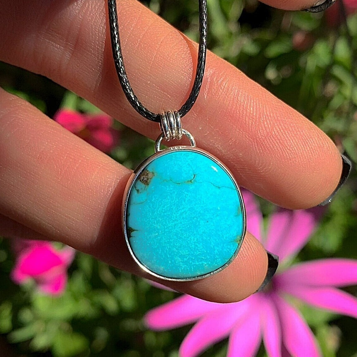 Turquoise Mountain Turquoise Pendant - Sterling Silver - Bright Blue Turquoise Necklace - Unique Turquoise - Large Genuine Turquoise Jewelry