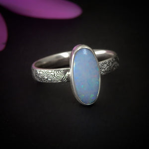 Australian Opal Ring - Size 9 to 9 1/4 - Sterling Silver - Lightning Ridge Opal Ring, Dainty Opal Jewelry, Blue Australian Opal Jewelry