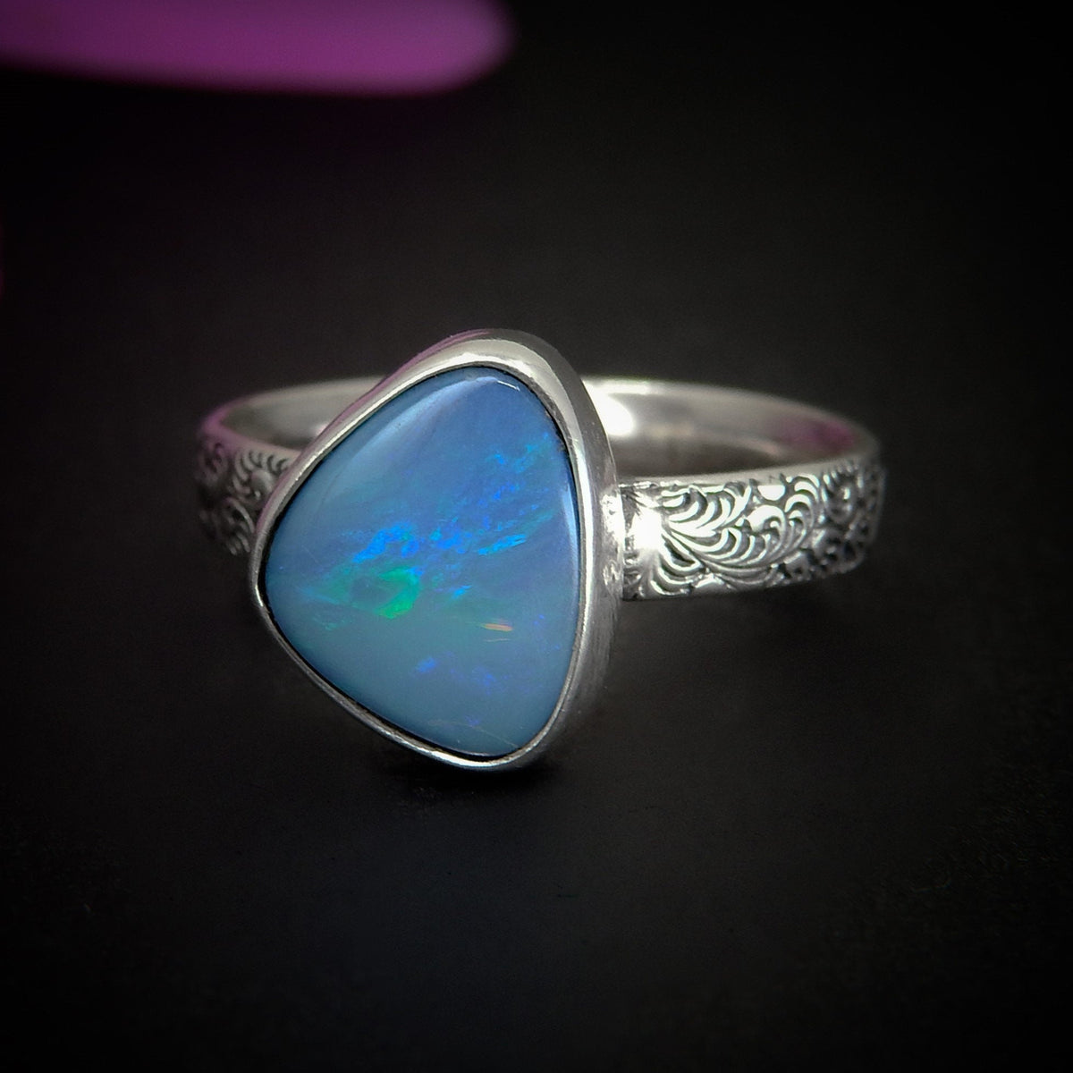 Australian Opal Ring - Size 6 1/4 to 6 1/2 - Sterling Silver - Lightning Ridge Opal Ring, Dainty Opal Jewelry, Blue Australian Opal Jewelry