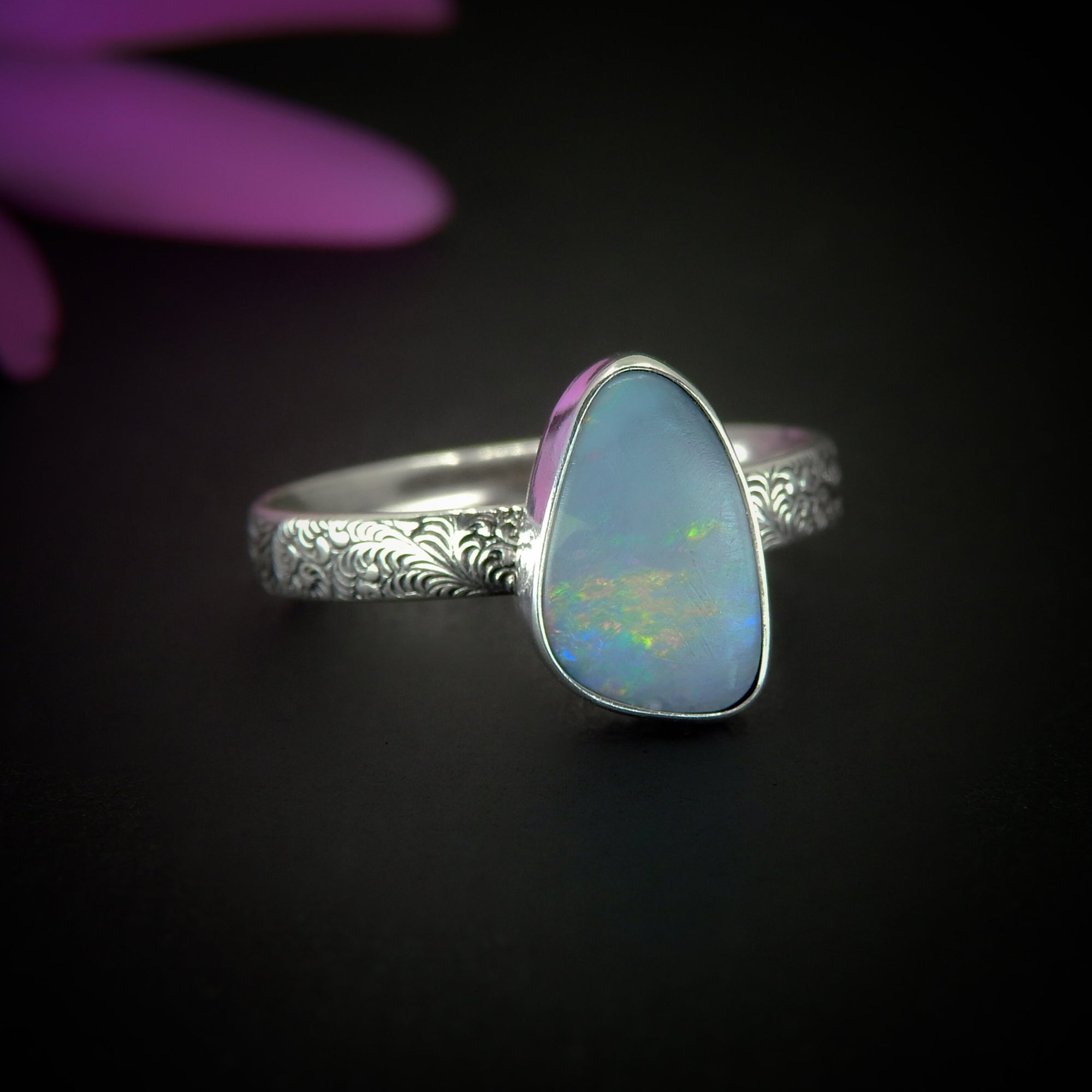 Australian Opal Ring - Size 11 1/4 to 11 1/2 - Sterling Silver - Lightning Ridge Opal Ring, Dainty Opal Jewelry, Blue Australian Opal OOAK