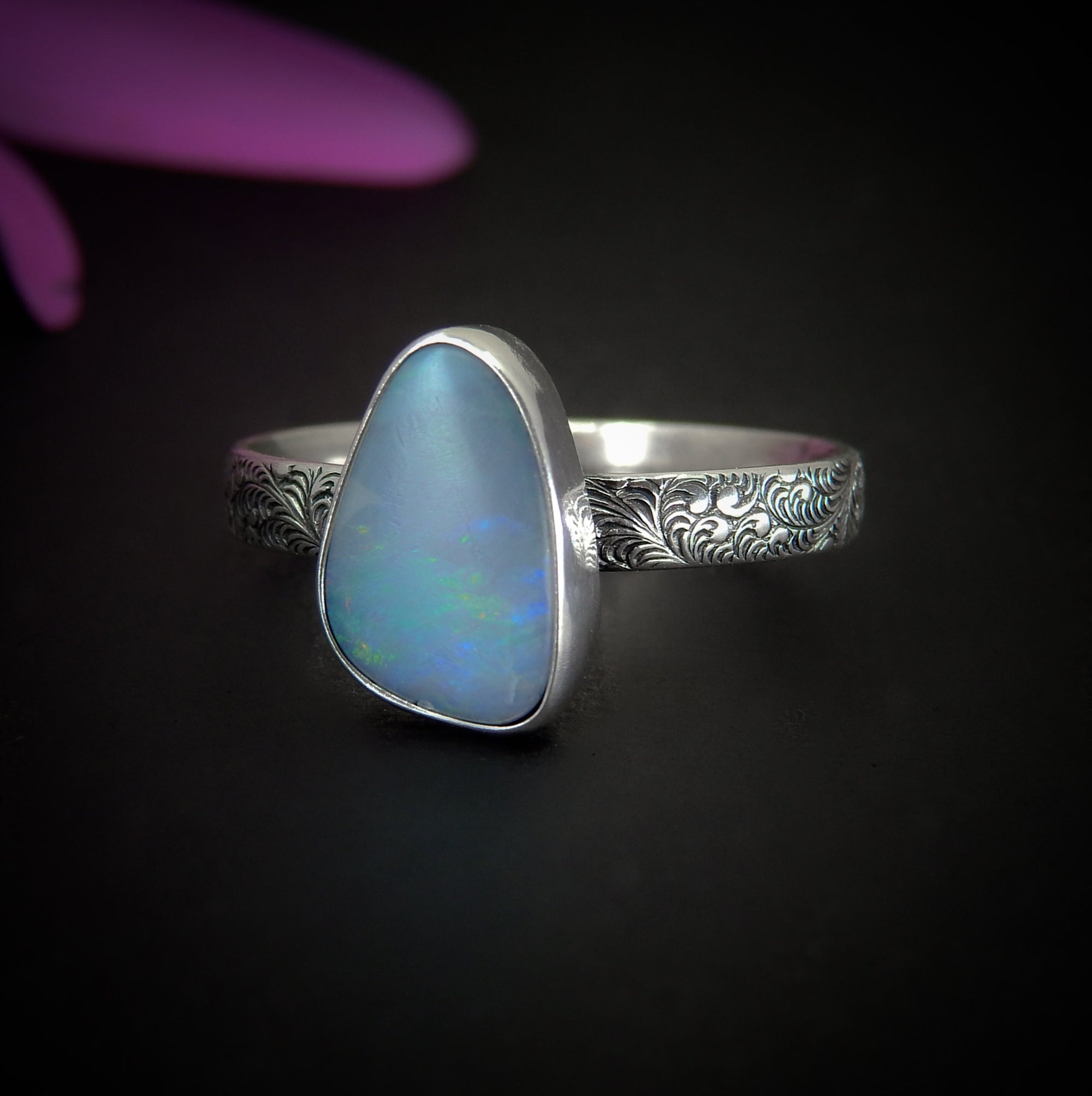 Australian Opal Ring - Size 11 1/4 to 11 1/2 - Sterling Silver - Lightning Ridge Opal Ring, Dainty Opal Jewelry, Blue Australian Opal OOAK