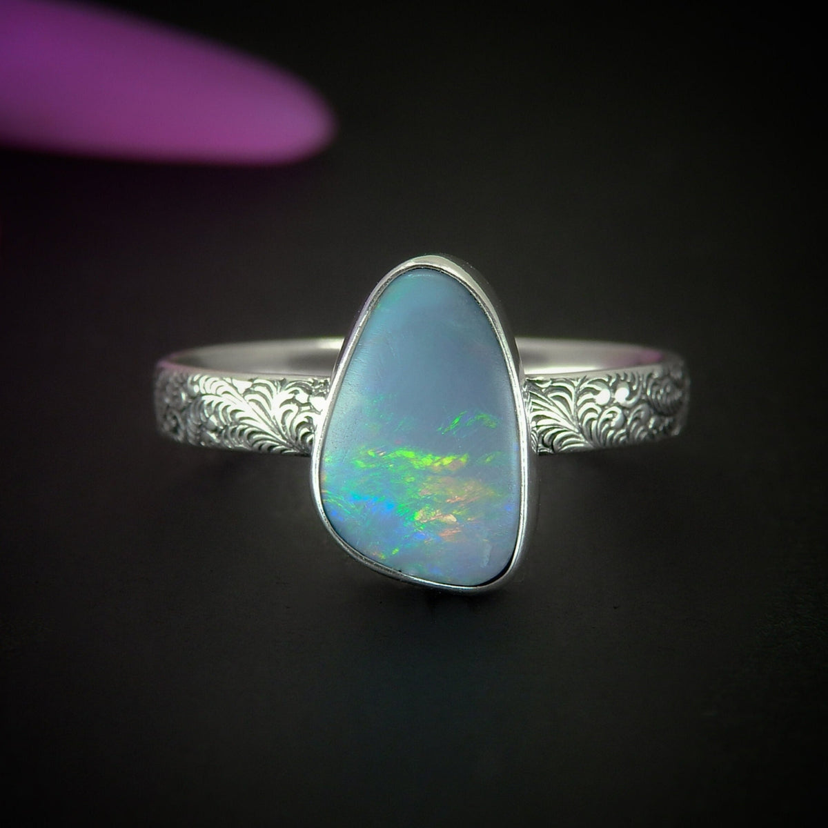 Australian Opal Ring - Size 11 1/4 to 11 1/2 - Sterling Silver - Lightning Ridge Opal Ring, Dainty Opal Jewelry, Blue Australian Opal OOAK