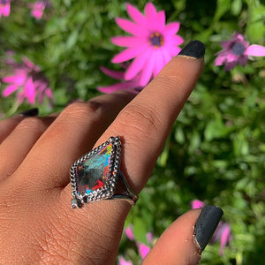 Angel Aura Quartz Ring - Size 9 - Sterling Silver - Angel Aura Quartz Star Ring - Kite Shaped Aura Quartz Jewelry - Faceted Rainbow Crystal