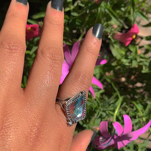 Angel Aura Quartz Ring - Size 9 - Sterling Silver - Angel Aura Quartz Star Ring - Kite Shaped Aura Quartz Jewelry - Faceted Rainbow Crystal
