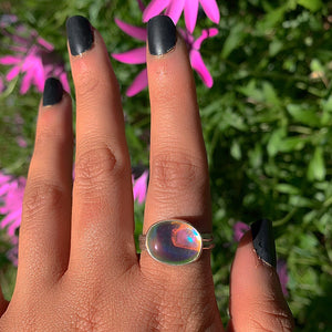 Angel Aura Quartz Ring - Size 12 - Sterling Silver - Oval Angel Aura Quartz Jewelry - Large Angel Aura Statement Ring - Rainbow Crystal Ring