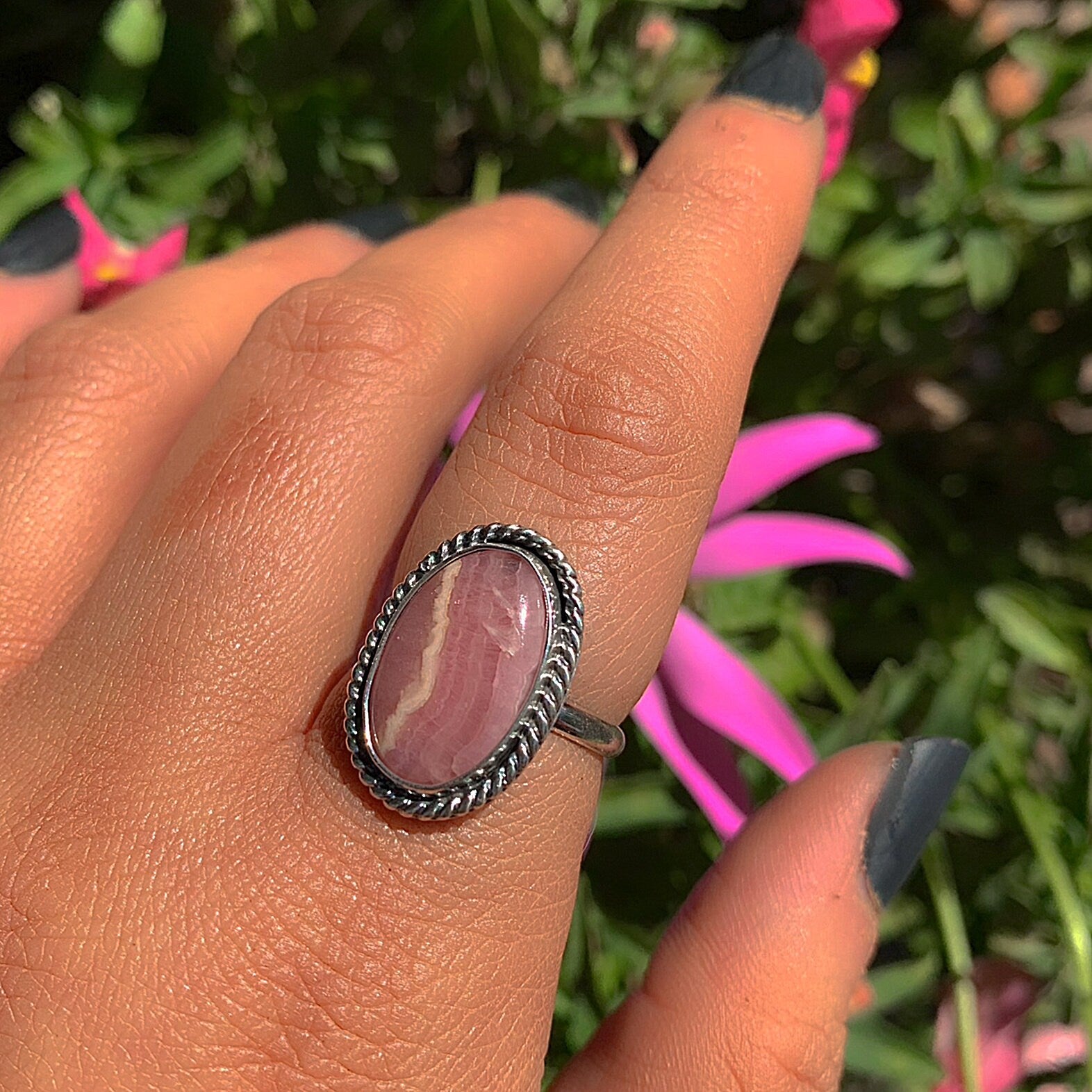 Rhodochrosite Ring - Size 7 to 7 1/4 - Sterling Silver - Oval Rhodochrosite Statement Ring - Pink Rhodochrosite Jewelry - Pink Gemstone Ring