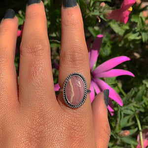 Rhodochrosite Ring - Size 7 to 7 1/4 - Sterling Silver - Oval Rhodochrosite Statement Ring - Pink Rhodochrosite Jewelry - Pink Gemstone Ring