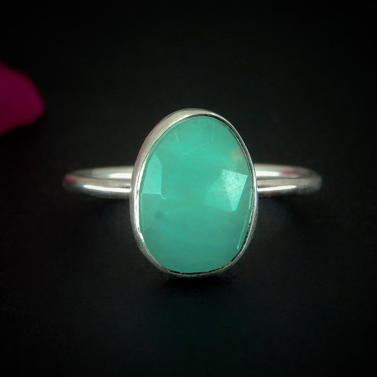 Rose Cut Amazonite Ring - Size 9 - Sterling Silver - Faceted Amazonite Jewelry - Teal Green Amazonite Ring - OOAK Dainty Amazonite Jewellery