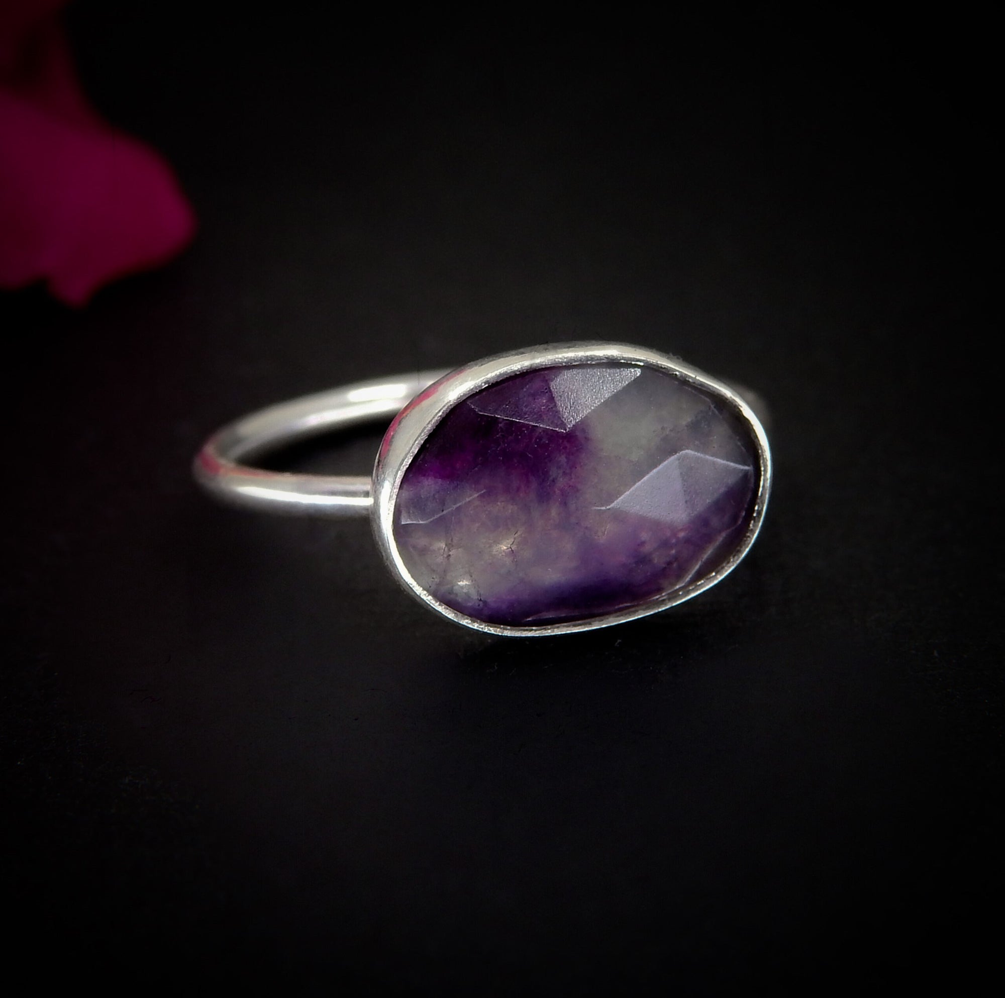 Rose Cut Fluorite Ring - Size 8 - Sterling Silver - Faceted Fluorite Jewelry - Rainbow Fluorite Ring - OOAK Dainty Flurorite Jewellery