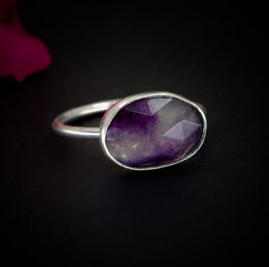 Rose Cut Fluorite Ring - Size 8 - Sterling Silver - Faceted Fluorite Jewelry - Rainbow Fluorite Ring - OOAK Dainty Flurorite Jewellery