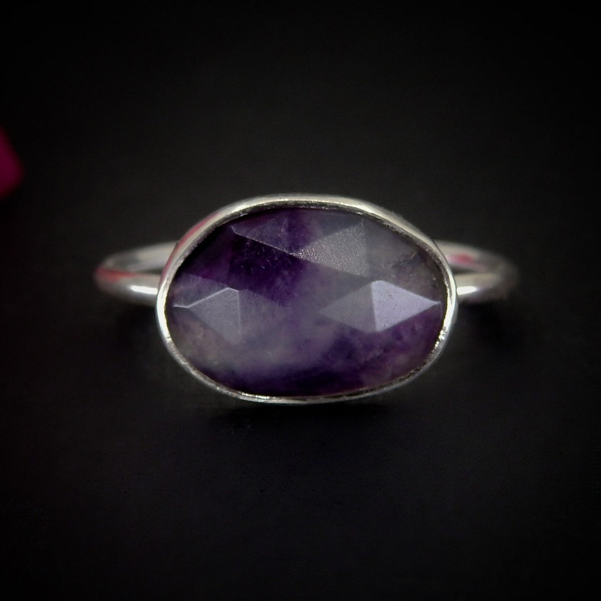 Rose Cut Fluorite Ring - Size 8 - Sterling Silver - Faceted Fluorite Jewelry - Rainbow Fluorite Ring - OOAK Dainty Flurorite Jewellery