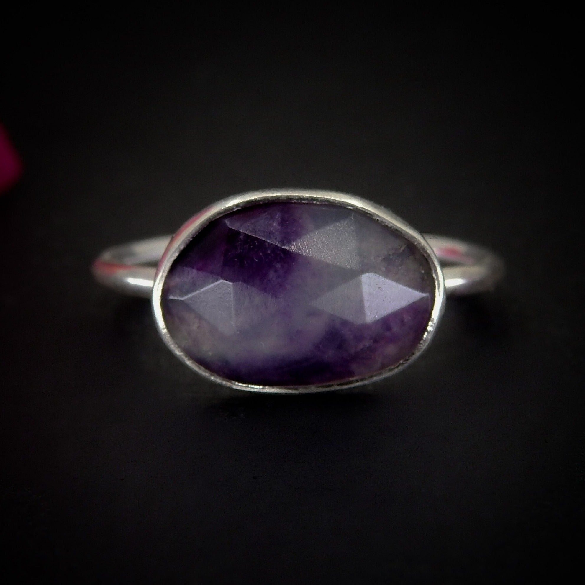 Rose Cut Fluorite Ring - Size 8 - Sterling Silver - Faceted Fluorite Jewelry - Rainbow Fluorite Ring - OOAK Dainty Flurorite Jewellery