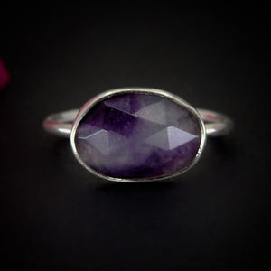 Rose Cut Fluorite Ring - Size 8 - Sterling Silver - Faceted Fluorite Jewelry - Rainbow Fluorite Ring - OOAK Dainty Flurorite Jewellery