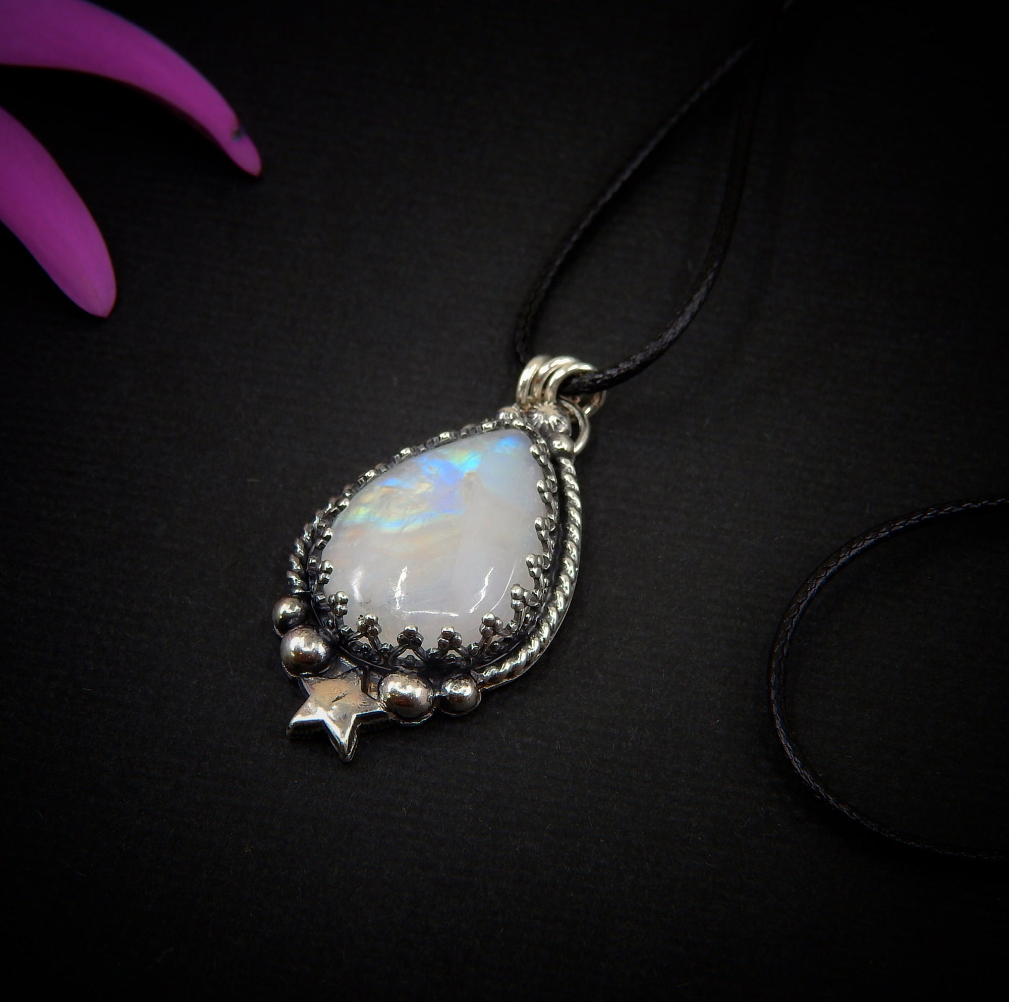 Moonstone Pendant - Sterling Silver - Blue Moonstone Star Pendant - Moonstone Necklace - Moon Jewellery - Handcrafted Celestial Pendant OOAK