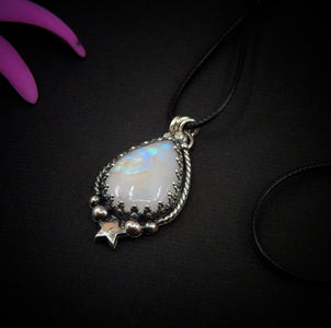 Moonstone Pendant - Sterling Silver - Blue Moonstone Star Pendant - Moonstone Necklace - Moon Jewellery - Handcrafted Celestial Pendant OOAK
