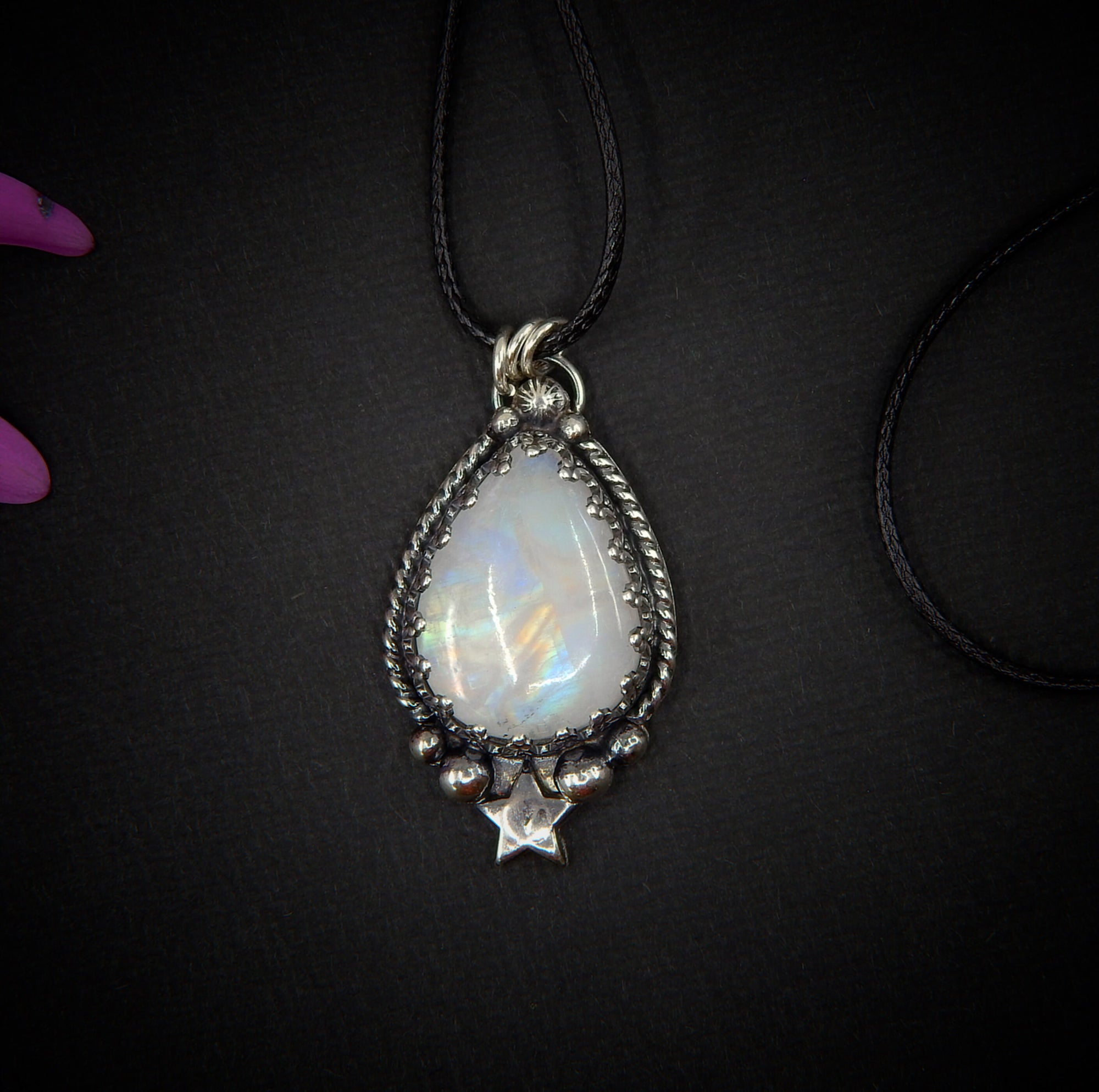 Moonstone Pendant - Sterling Silver - Blue Moonstone Star Pendant - Moonstone Necklace - Moon Jewellery - Handcrafted Celestial Pendant OOAK