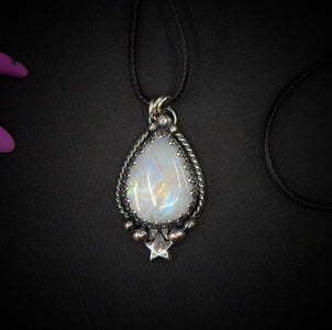 Moonstone Pendant - Sterling Silver - Blue Moonstone Star Pendant - Moonstone Necklace - Moon Jewellery - Handcrafted Celestial Pendant OOAK