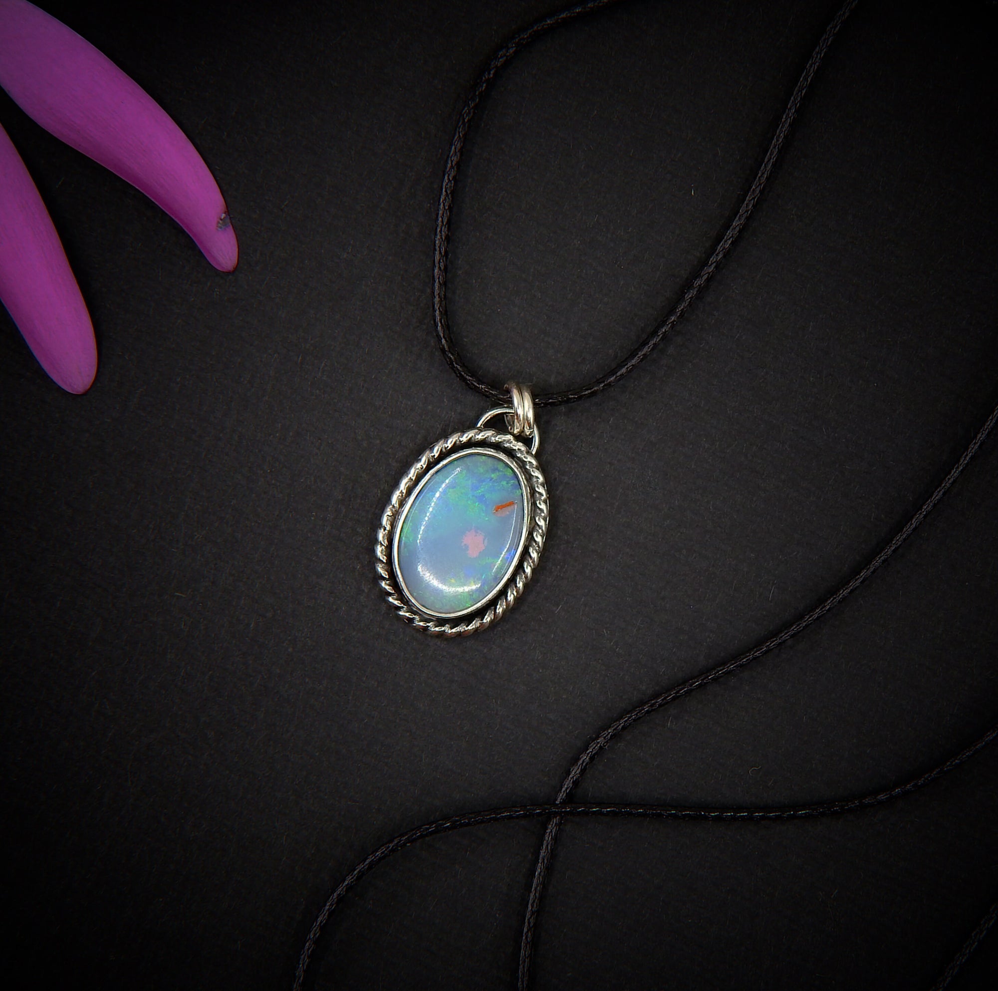 Australian Opal Pendant - Lightning Ridge Opal Necklace - Blue Australian Opal Jewellery - Rainbow Aussie Opal OOAK - Oval Opal Pendant