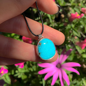 Turquoise Mountain Turquoise Pendant - Sterling Silver - Bright Blue Turquoise Necklace - Unique Turquoise - Large Genuine Turquoise Jewelry