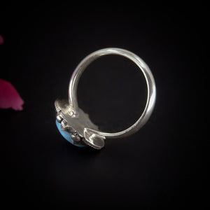 Larimar Ring - Size 9 to 9 1/4 - Sterling Silver - Blue Larimar Ring - Round Larimar Ring - Larimar Jewelry - Handcrafted Larimar Moon Ring